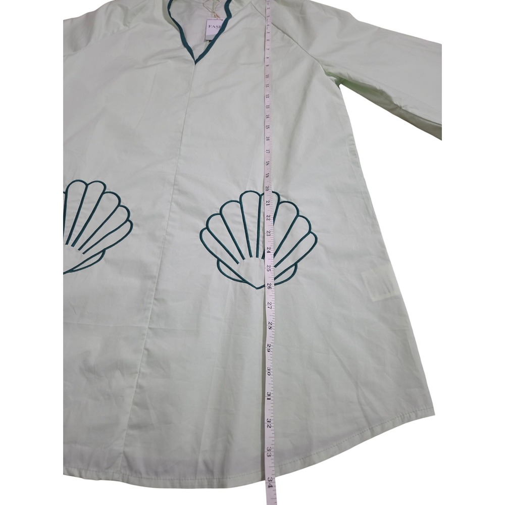 Fashion Mint Green Cotton Shell beach cover up mini Dress Bell Sleeve Womens L - Picture 10 of 10